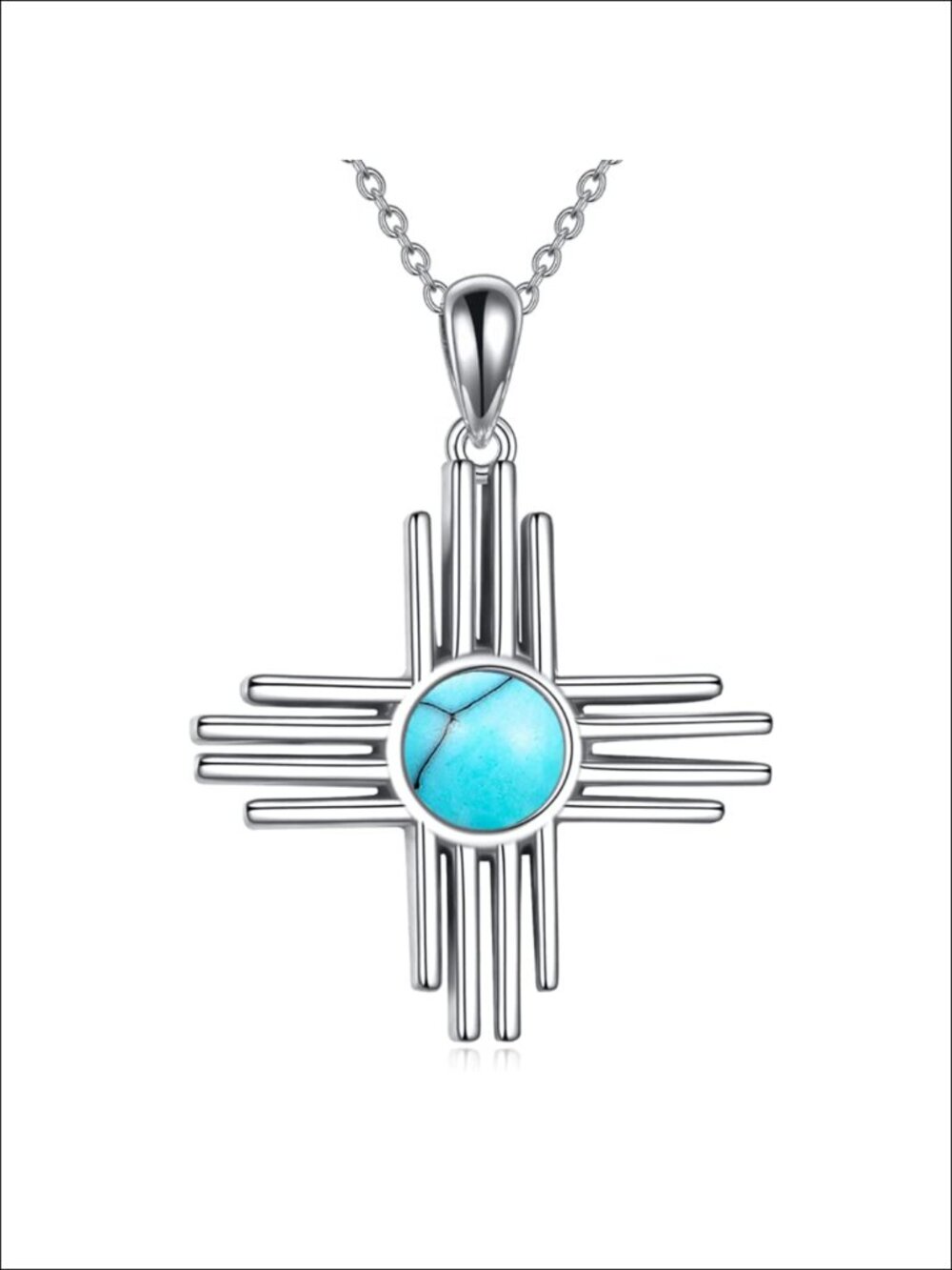 Sterling Silver Zia Sun Pendant Necklace with Moonstone - Women's 18"